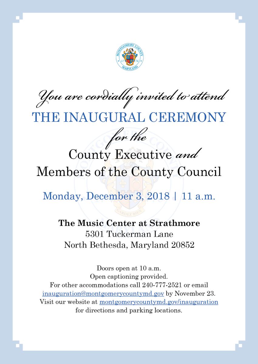 Inauguration Information - Montgomery County, MD